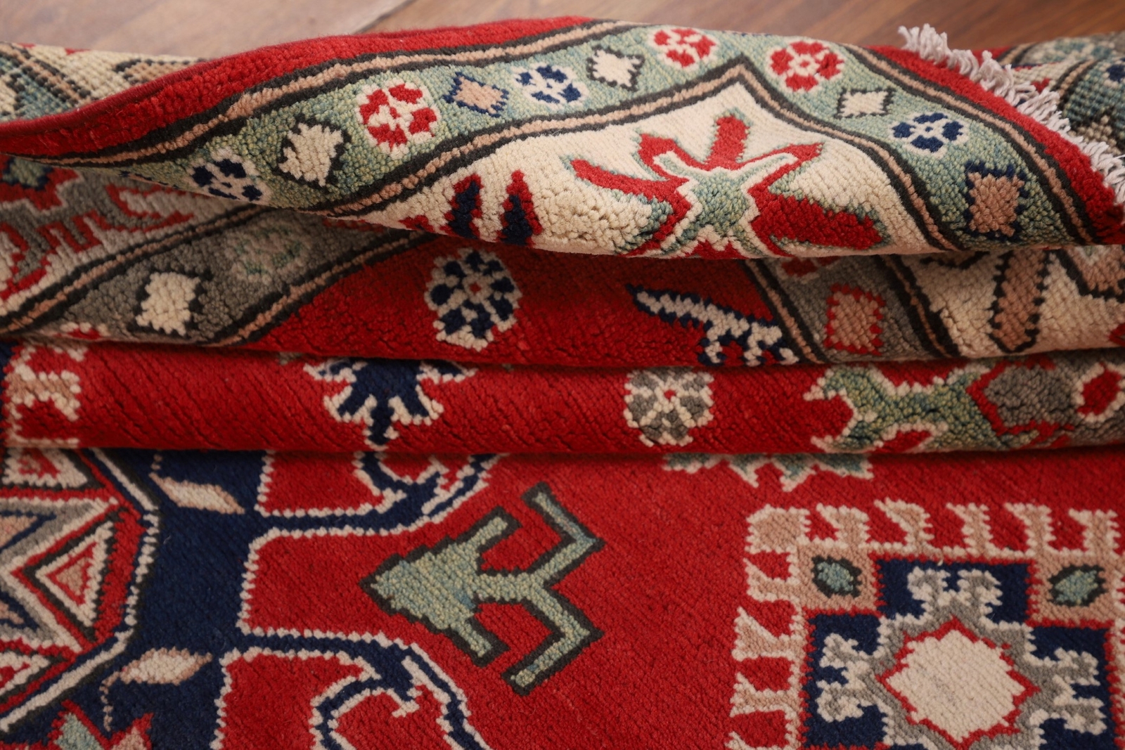 Geometric Kazak Rug Traditional Wool Art Rich Colors, Cultural Heritage 5×6 ft