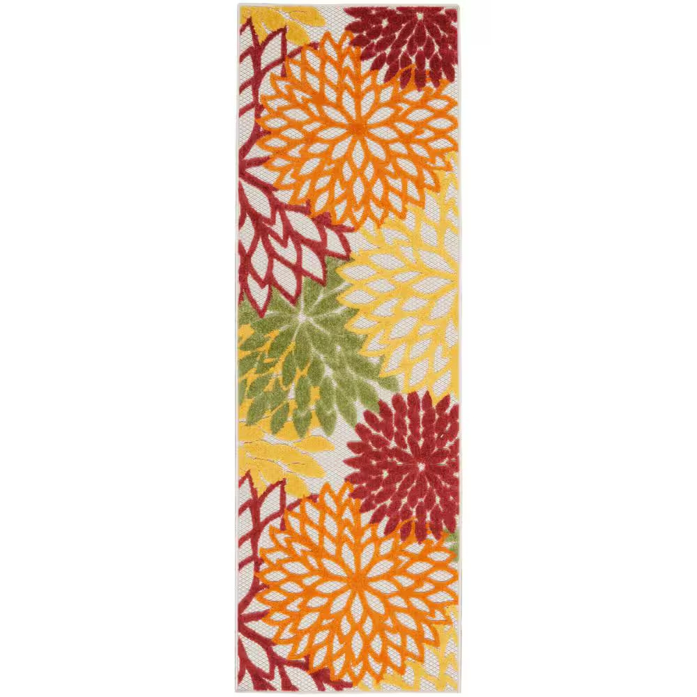 Aloha Red Multi Colored 2 Ft. X 8 Ft. Kitchen Runner Floral Contemporary Indoor/