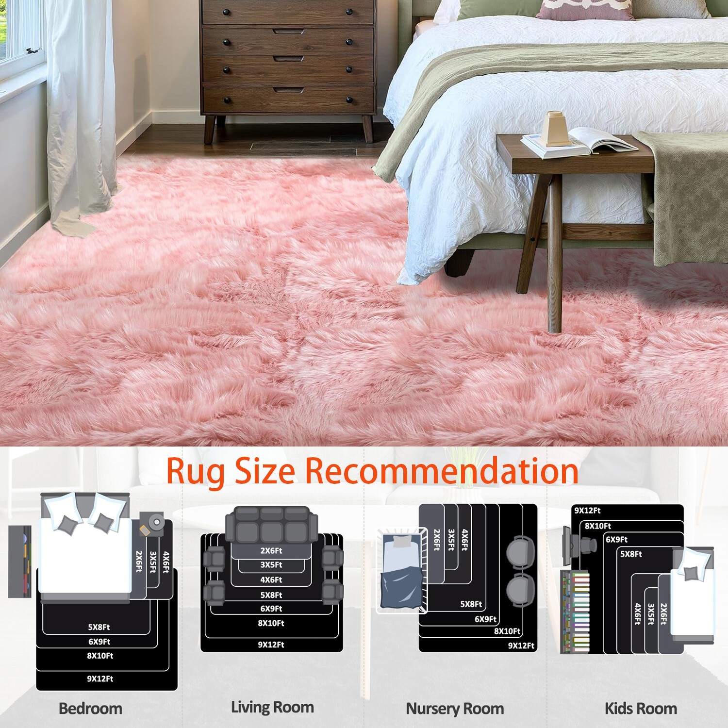 Pink Fluffy Area Rug Fuzzy Furry Faux Fur Sheepskin Rug for Living Room Bedroom