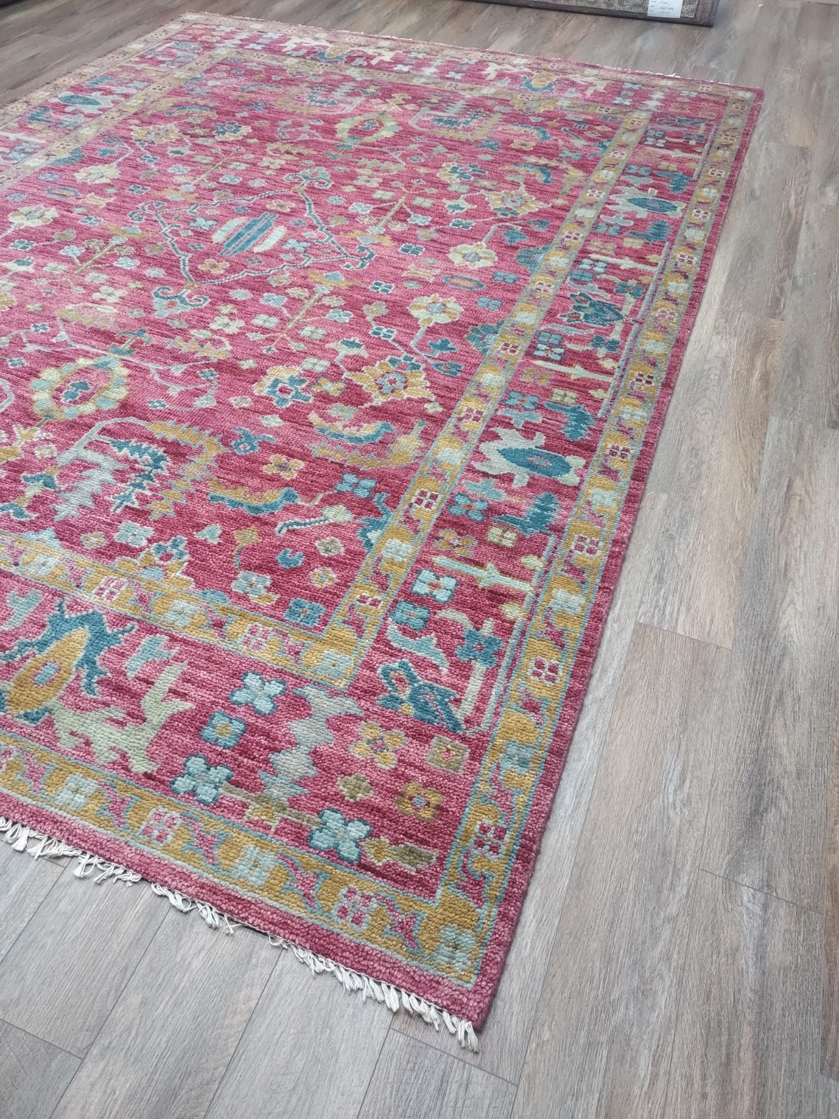 TURKISH OUSHAK RUG.MODERN MULTICOLORED AREA RUG 9×12 Ft, HANDMADE BOHEMIAN RUG