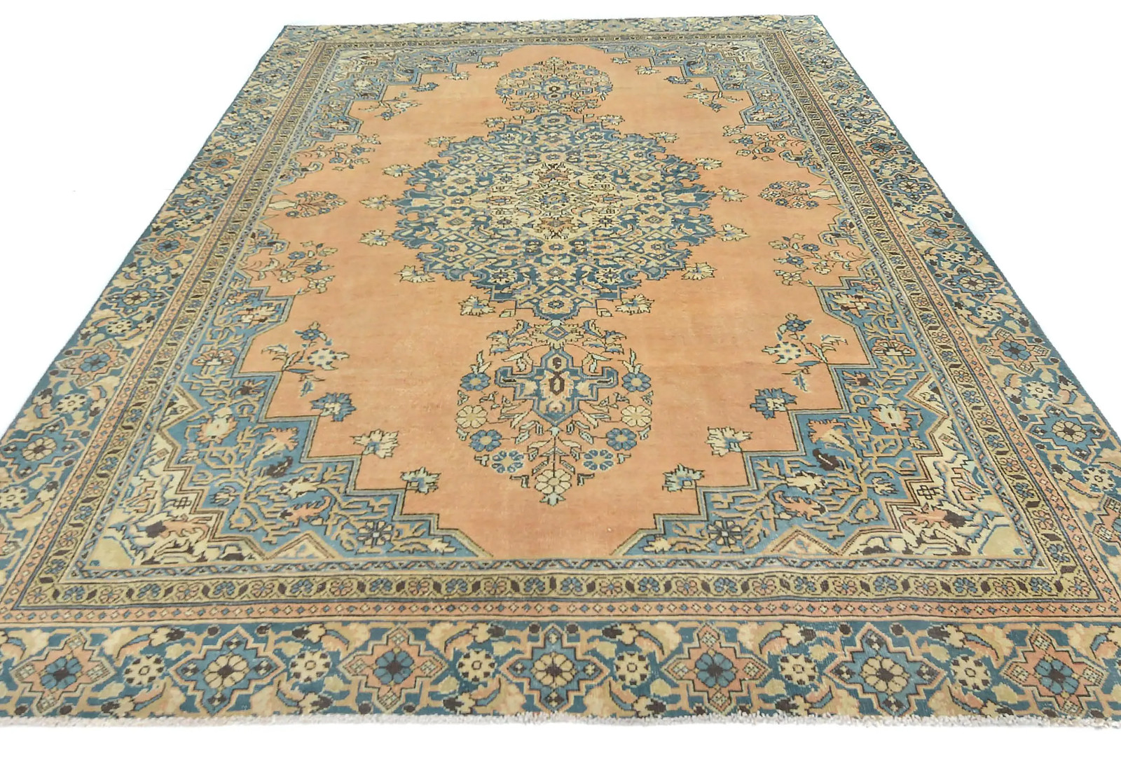 Distressed Semi-Antique Vintage Oriental Rug Muted Floral Carpet 7’5X10’7 ft