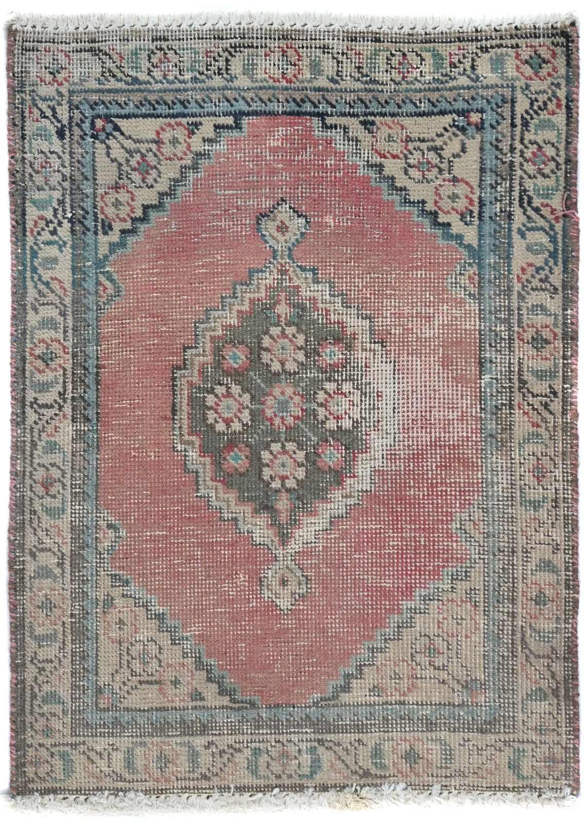 Semi-Antique Distressed Oriental Rug Muted Floral Design Decor Carpet 1’7X2’2 ft