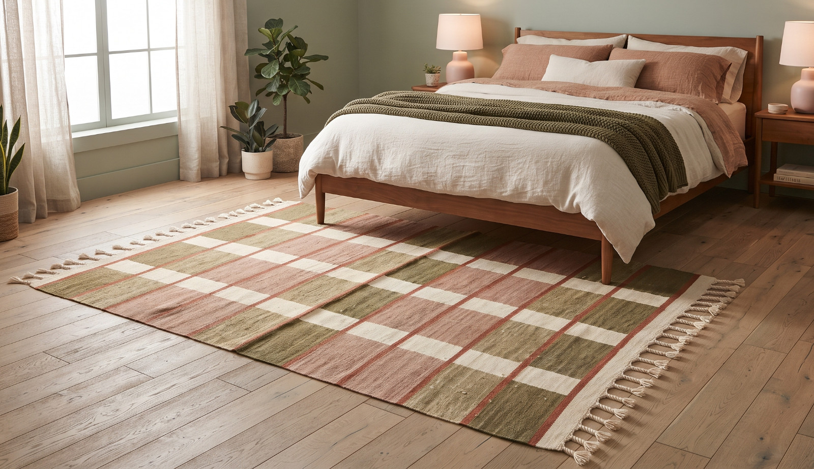 Swedish Vintage Scandinavian Burgundy Brown Striped Minimalist Flat weave Rug