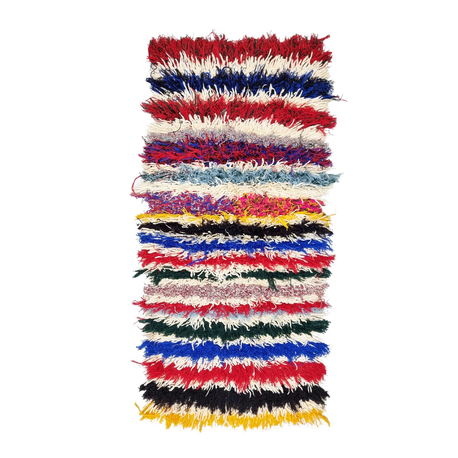 Moroccan Handmade Vintage Berber Rug 2’1×4’3 Striped Red & Blue Wool &Cotton Rug