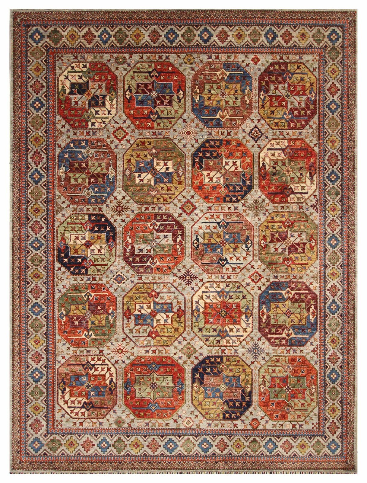 8 x 10 ft Taupe Gray Ersari Afghan Hand Knotted Veg dyes Wool Tribal Area Rug