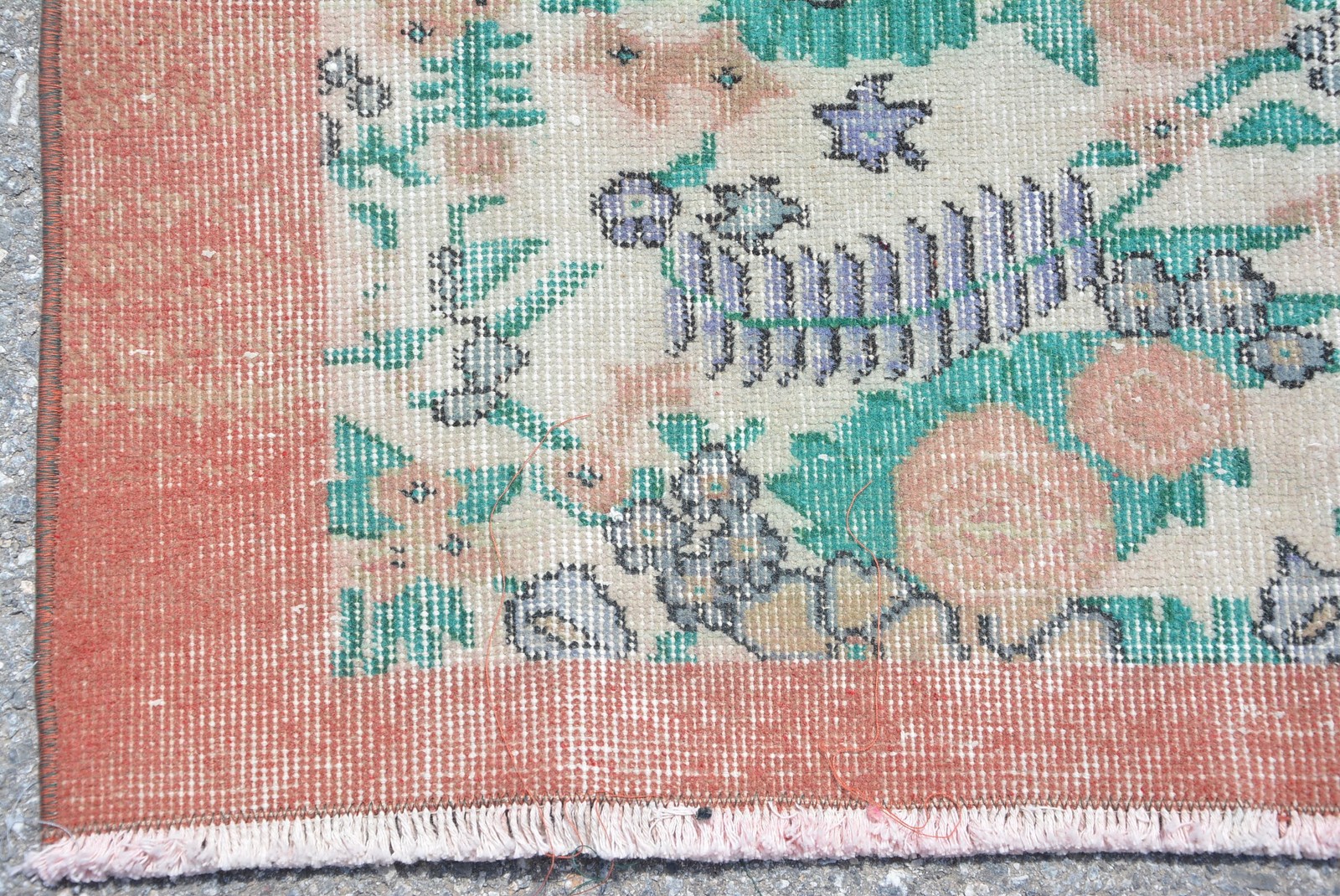 Vintage Turkish Rug 3,7×6,5 ft, Green Area Animal Print Wool Rug