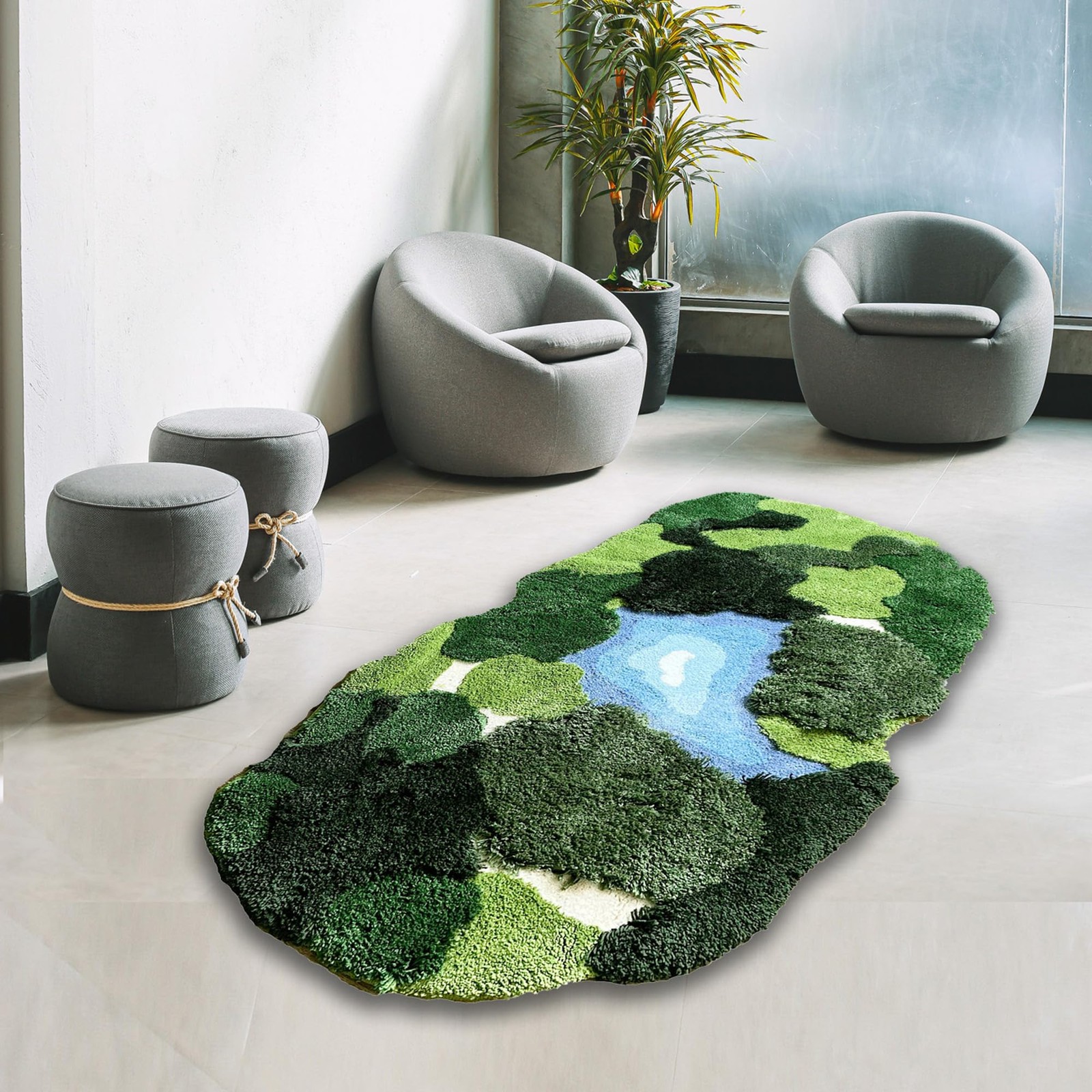 3×5 Feet 3D Moss Rug,Shag Carpet Tropical Area Rugs Non Slip Turf Rug Indoor …
