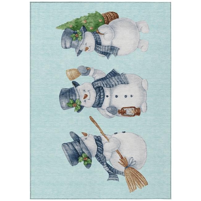 3×5 ft. Sky Blue Denim Blue & Ivory Botanical Leaves Washable Transitional In…