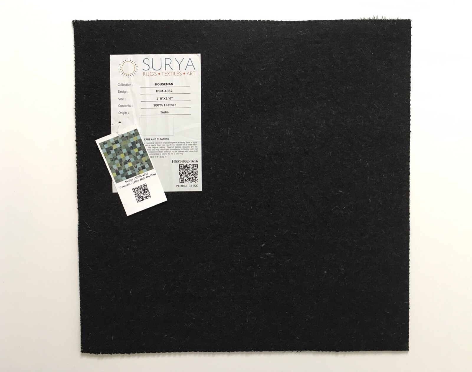 SURYA Hair on Hide Leather Small Mat Hand Crafted India Emerald Aqua 18” x 18”