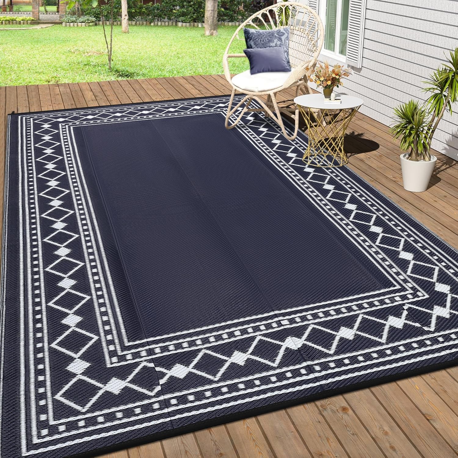 Outdoor Rug Plastic Straw Reversible Carpet Mat for Patio Camping Backyard Deck