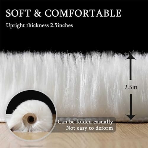 Alfombra Piel Sintetica Borrego Blanca 2X6 Pies Peluda Suave Dormitorio Sala