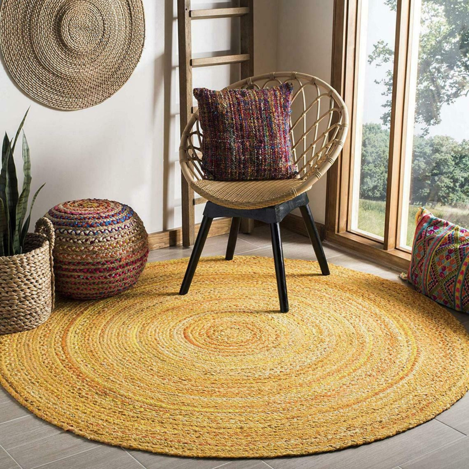 Handmade Rug Cotton Natural Space Rug Round Room Carpet Floor Mats Rug
