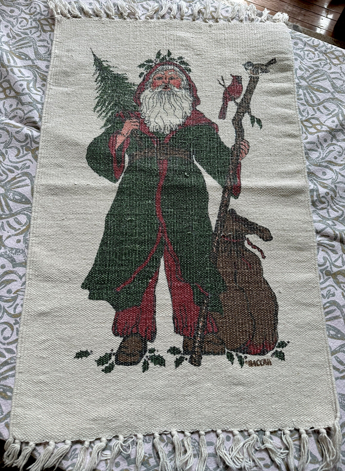 Christmas Rectangle Rug Runner Mat Weave Cotton 18.8” X 30” ( + 4” Tassels)