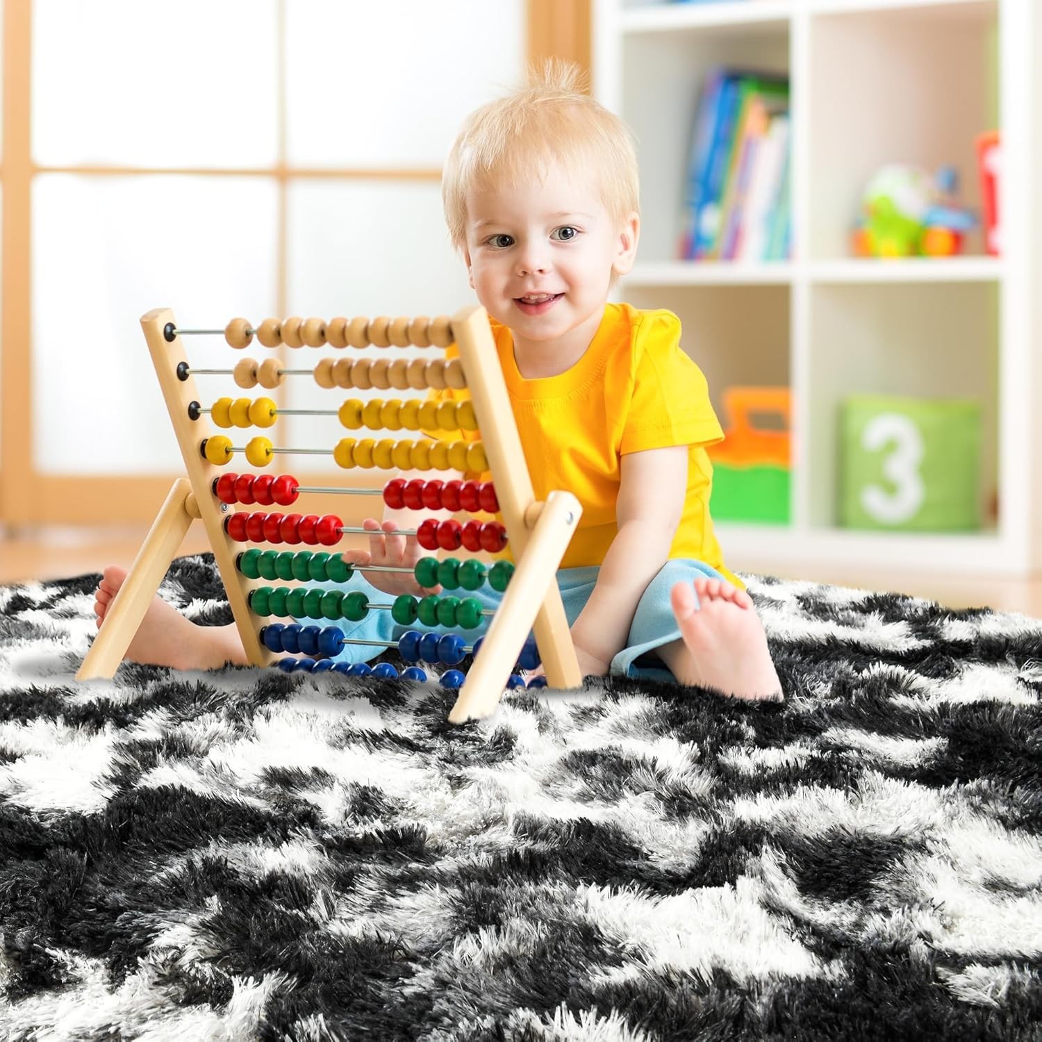 Plush 2×3 Tie-Dye Black and White Area Rug – Soft, Fluffy & Stylish Home Decor