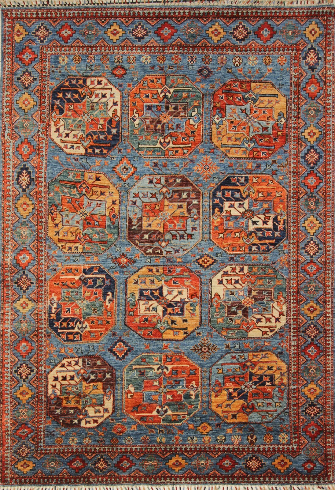 6 x 8 ft Blue Ersari Afghan Hand Knotted Veg dyes Wool Tribal Area Rug