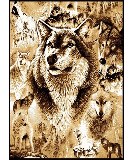 Wolf Pride Area Rug 87×63 Tribal Pack Animal Large Collage Cabin Decor Brown