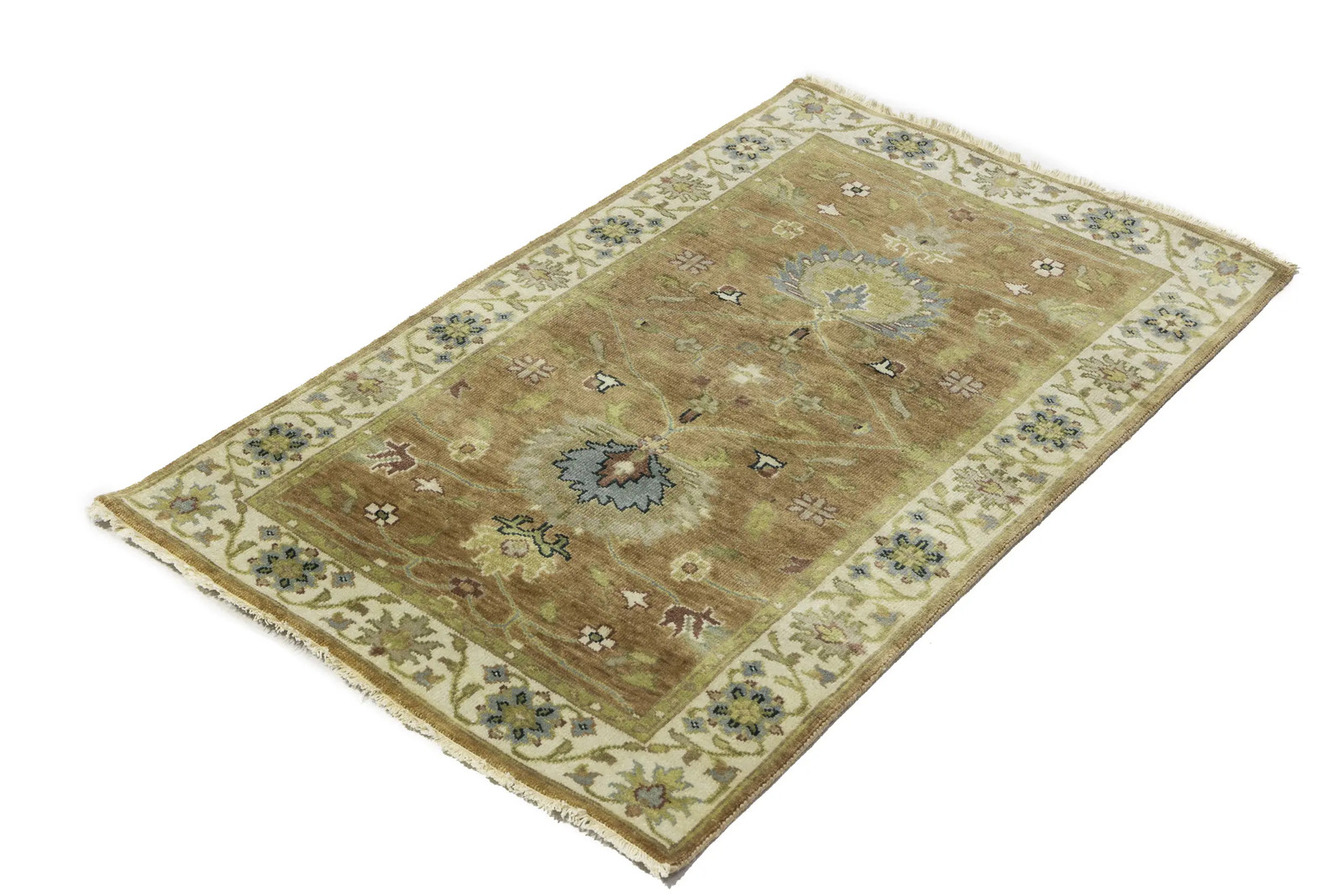 Handmade Rust Orange Floral Oushak Chobi Rug Entryway Oriental Carpet 3X5 ft