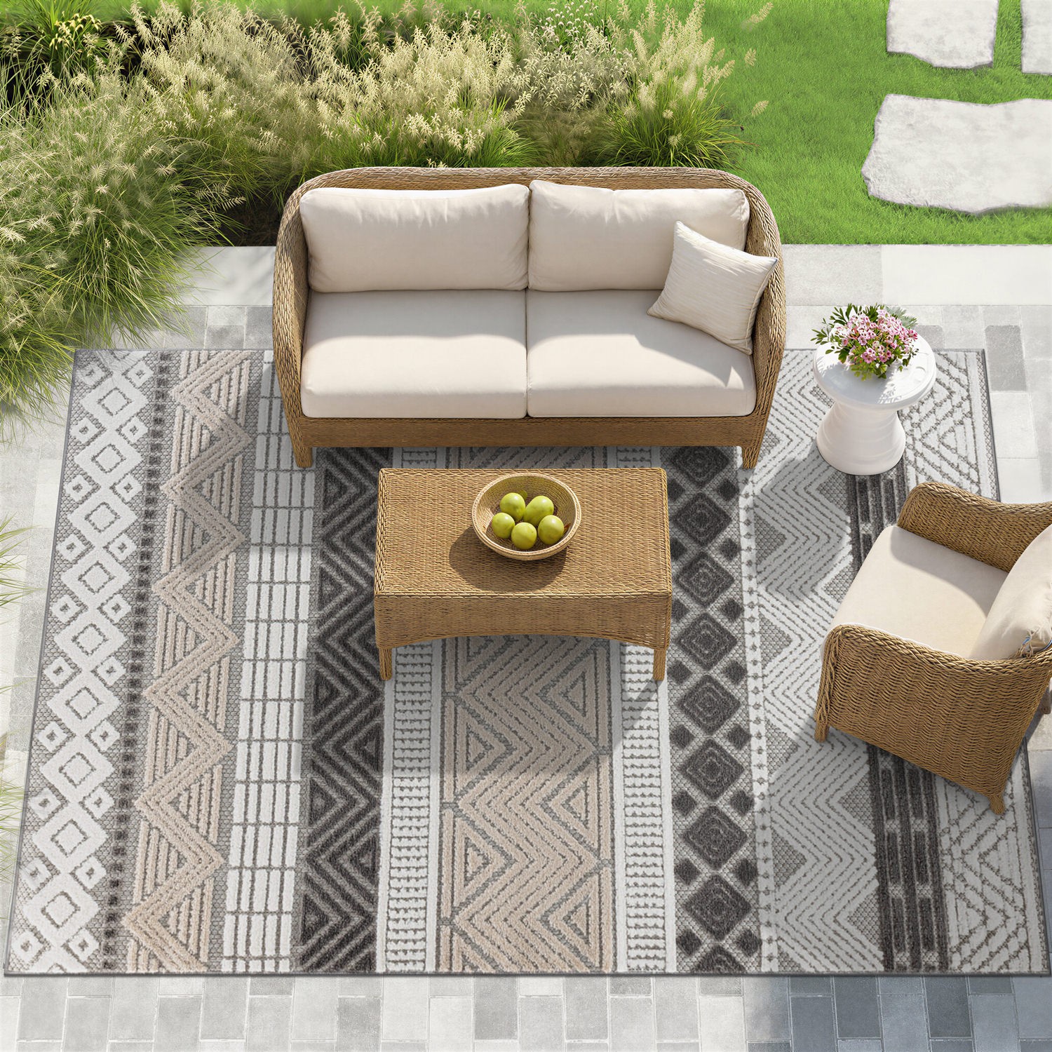Rugshop Outdoor Rug Marbella Contemporary Boho Indoor/Outdoor Rug Gray Rugs 8×10
