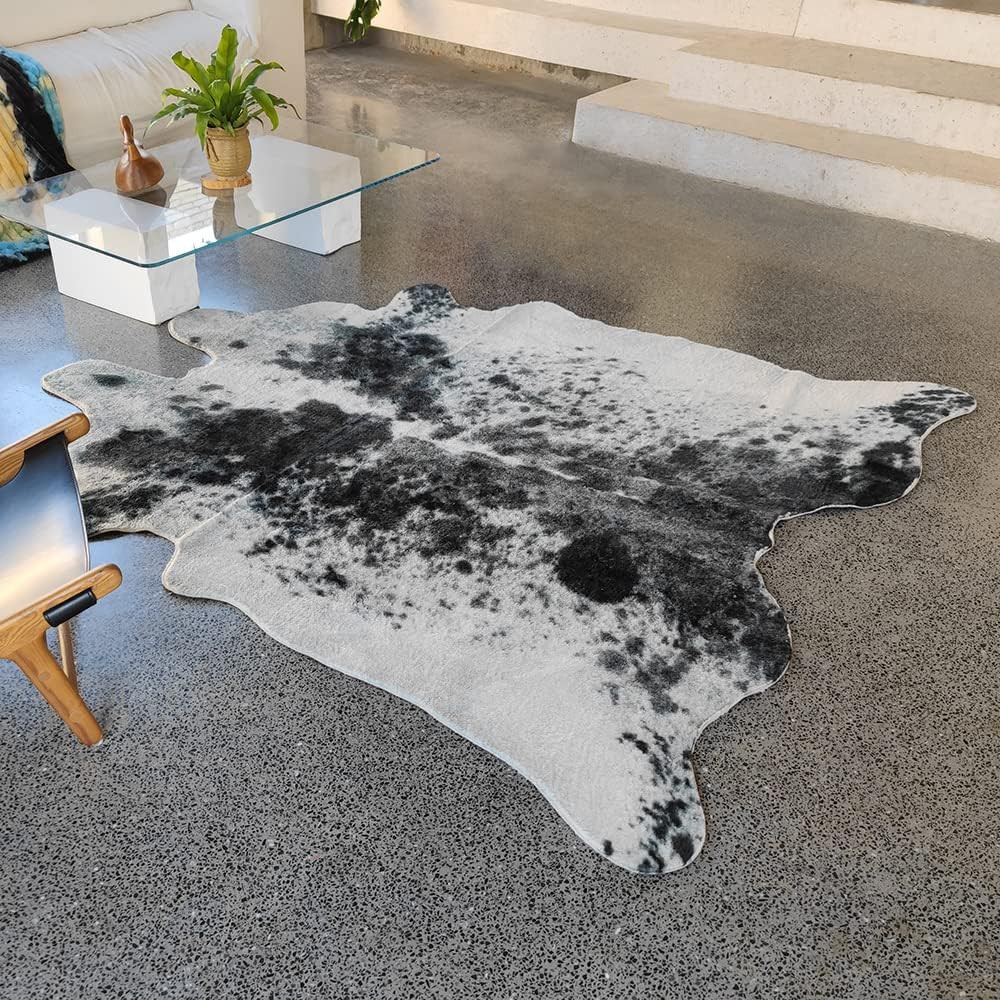 Stylish Faux Cowhide Rug 6.4×8 Ft Black & White Area Rug for Home Decor