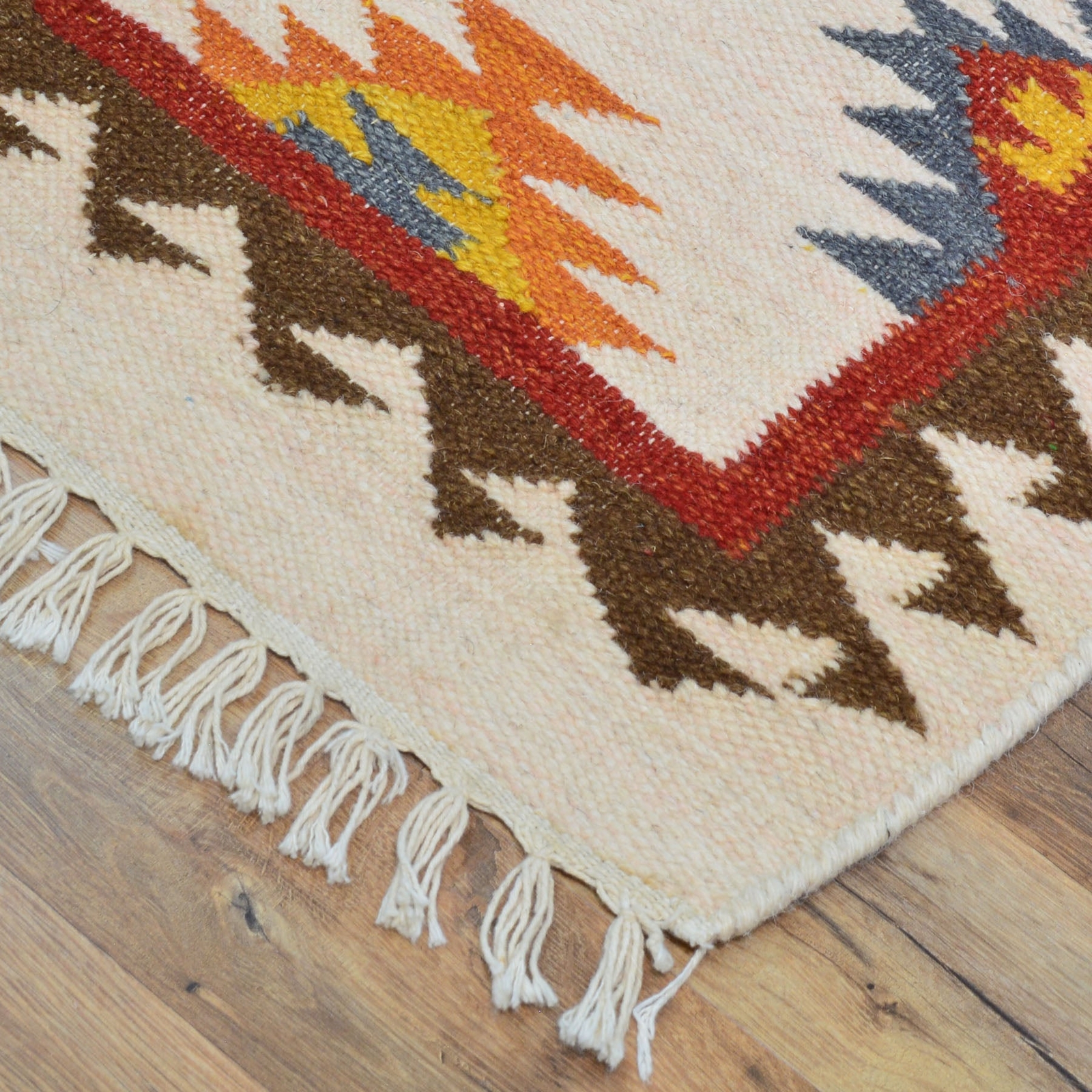 Hand-Woven Indo Durrie Tribal Design Handmade 100% Wool Rug (Size 2.6 X 11.6) Br