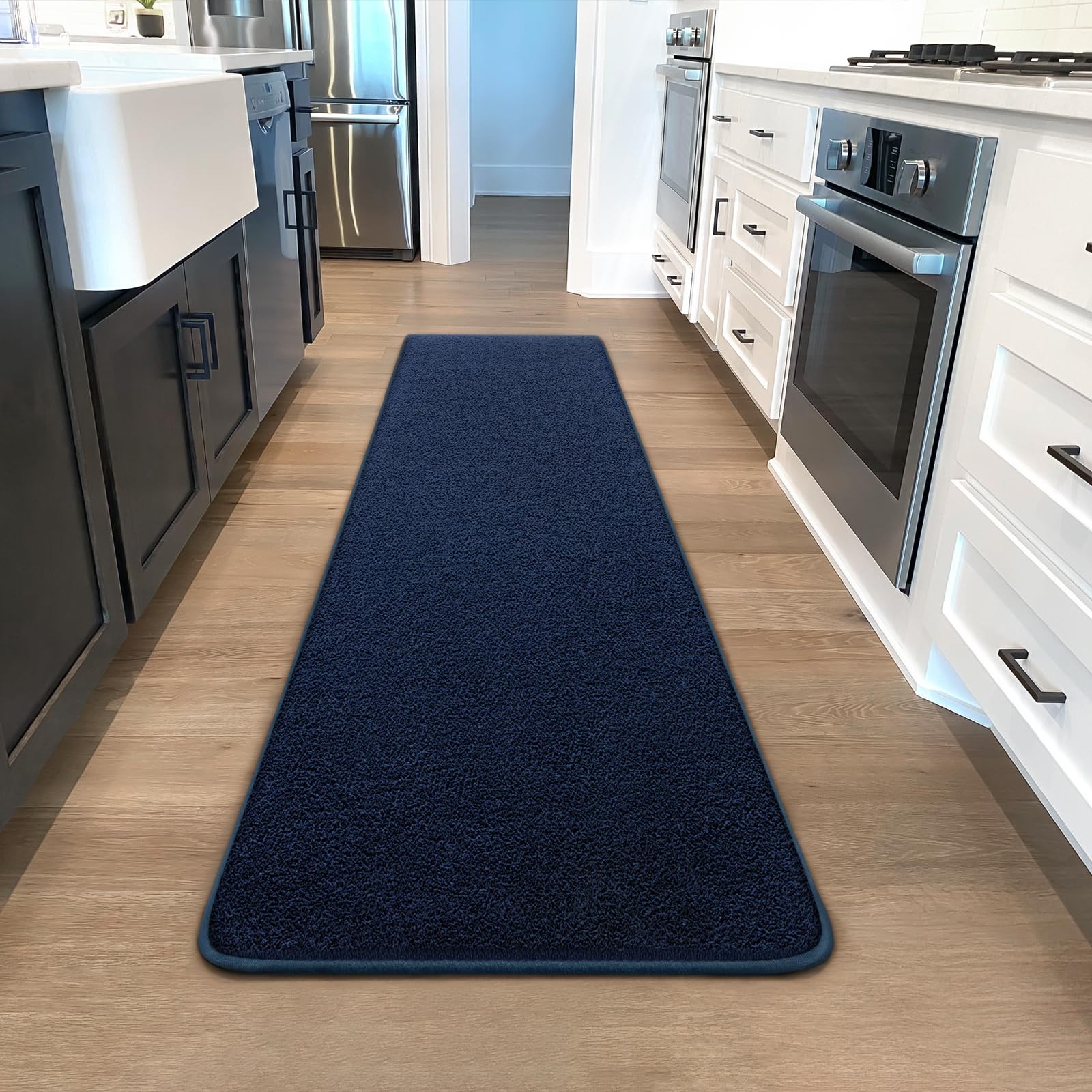 Runner Rug for Hallway, 2×8 Feet Non-Slip Washable Navy Blue Long Area Rug Ru…