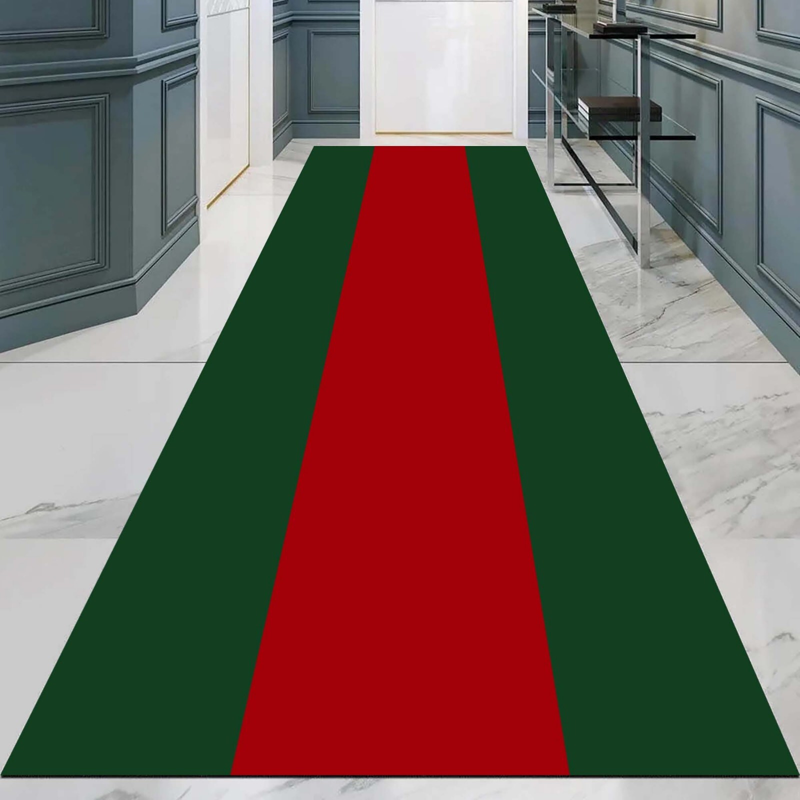 Red Green Runner, Minimalist Hall Rug, Modern Stripe Rug, Elegant Floor Mat