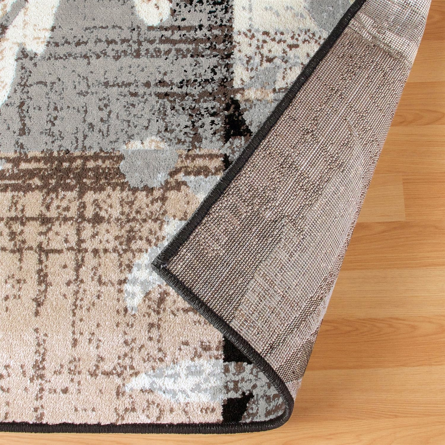 Beige Indoor Area Rug, Jute Backed, Modern Floral Patchwork, 3′ x 5