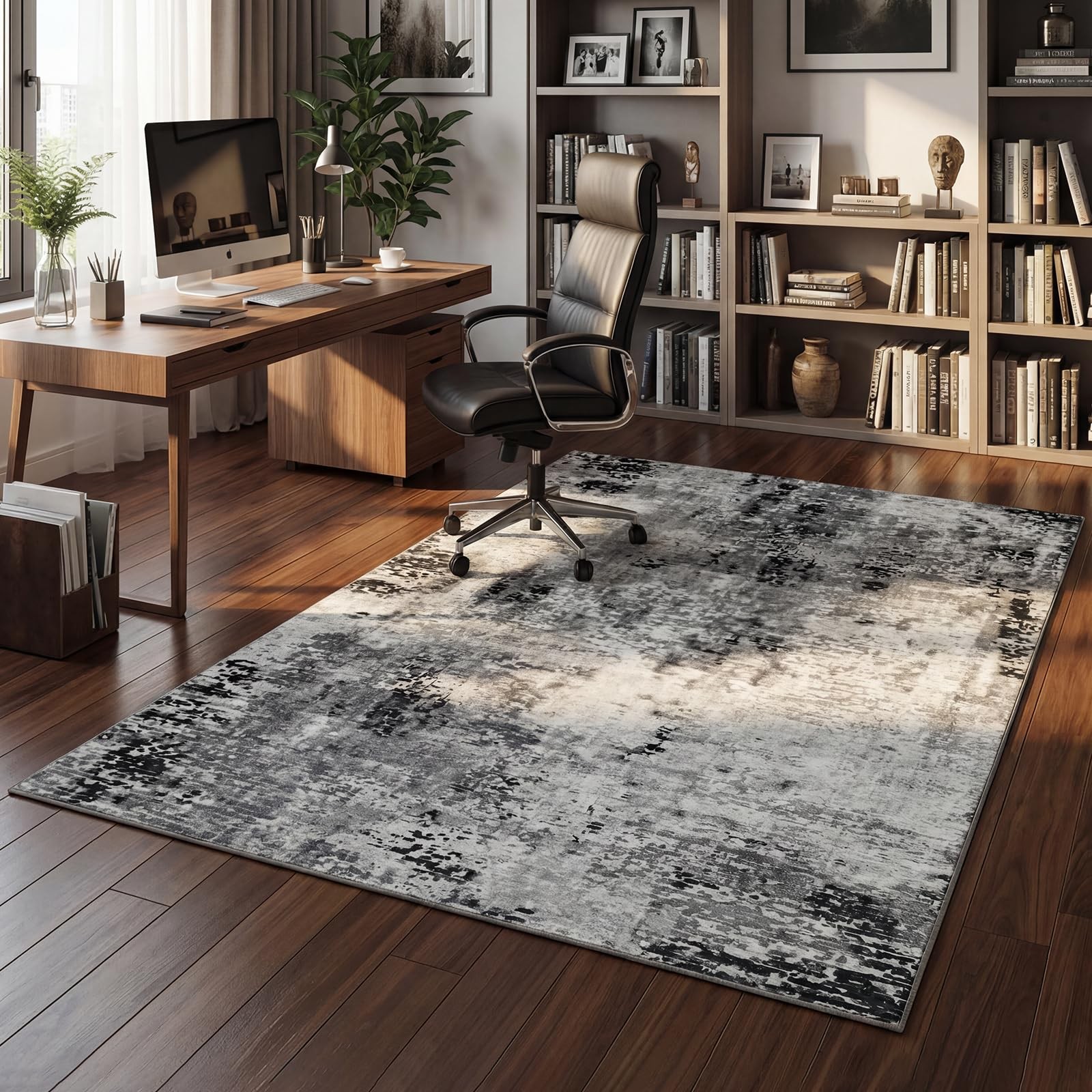 Merelax 6X9 Grey Area Rug For Living Room Large Gray Washable Boho Abstract