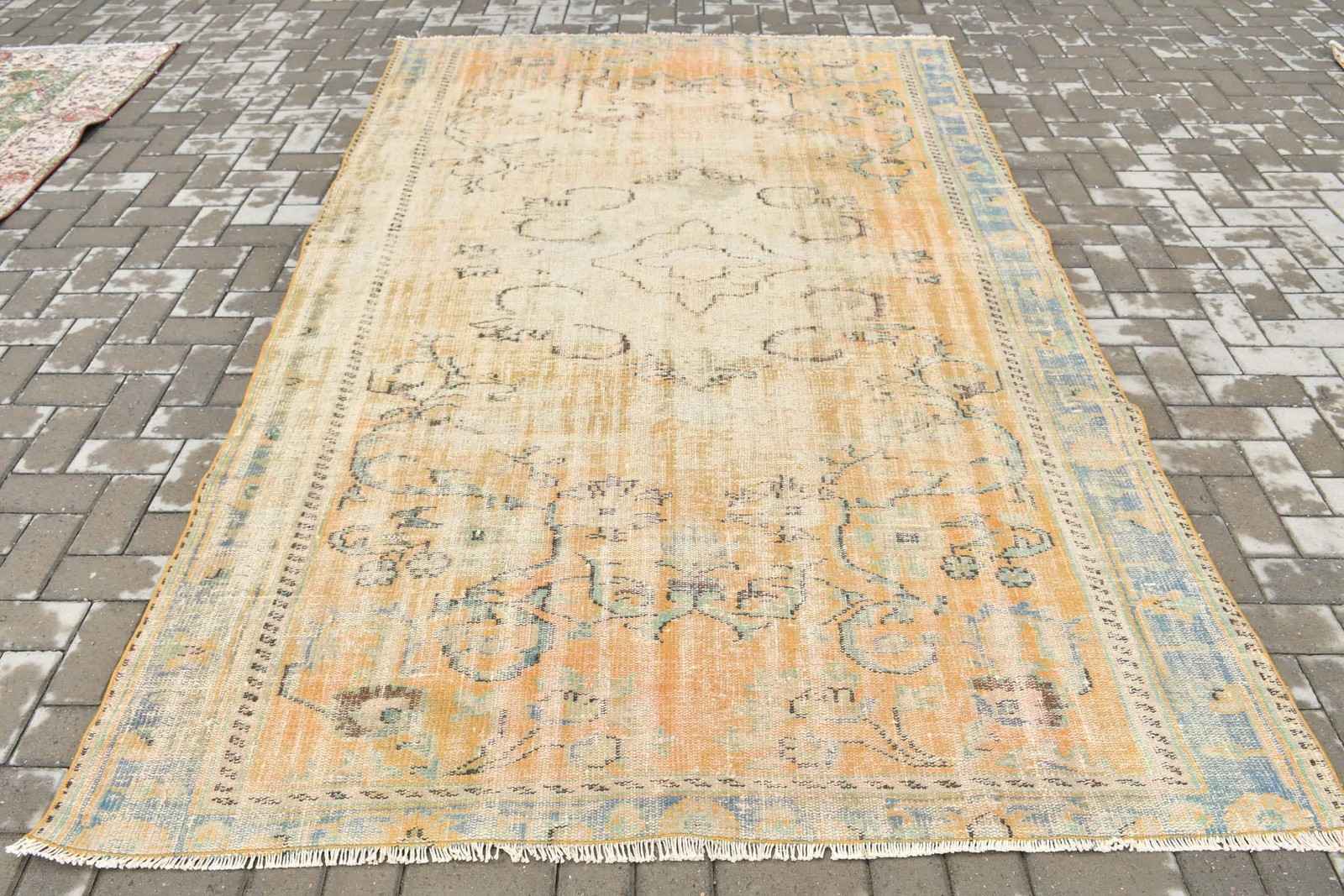 Vintage Turkish Rug, Large 5,8×9,4 ft (178×288 cm) Rug, Yellow Floral Wool Rug