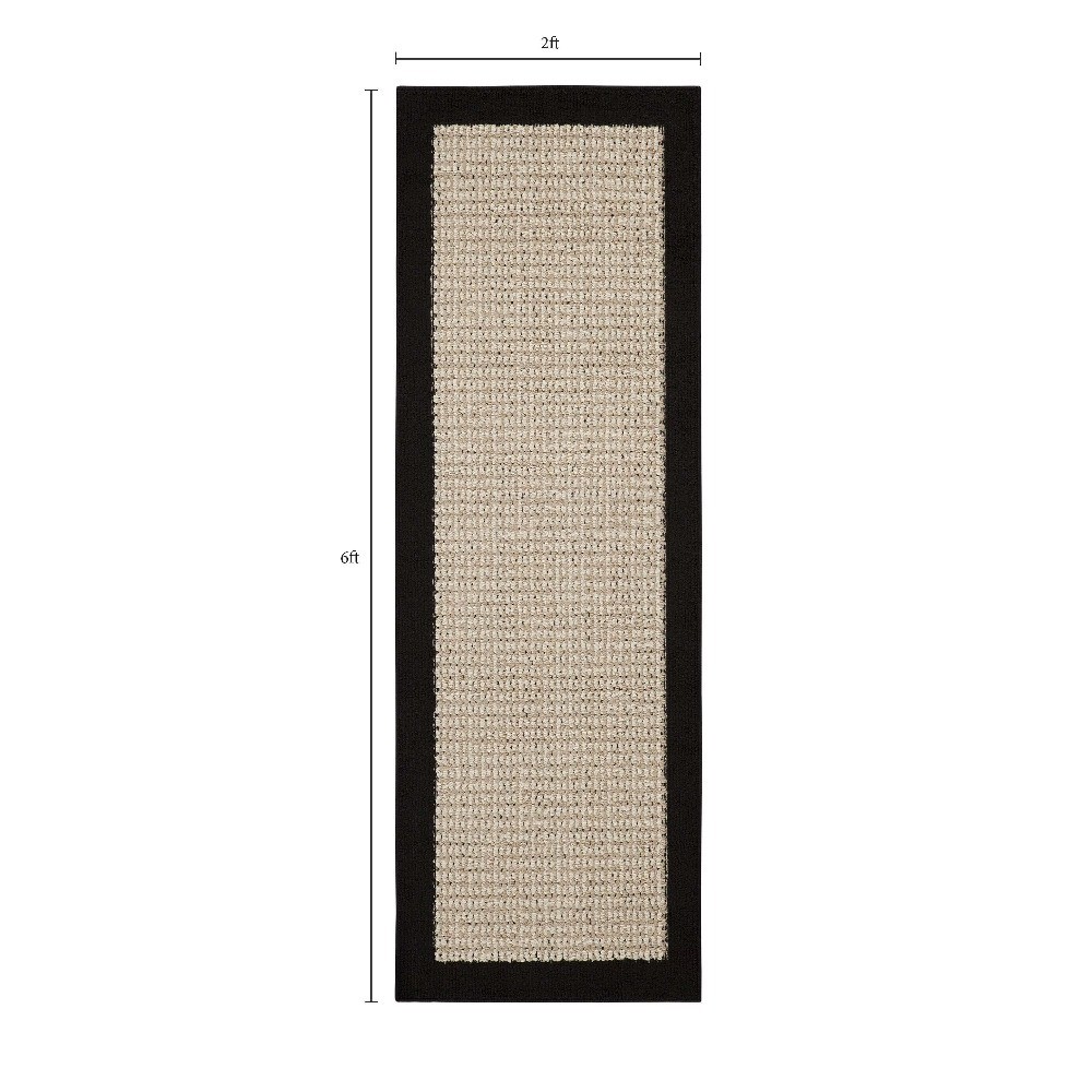 Indoor Runner Rug for Hallway 2×6 Feet Black Border Farmhouse Style Faux Sisal