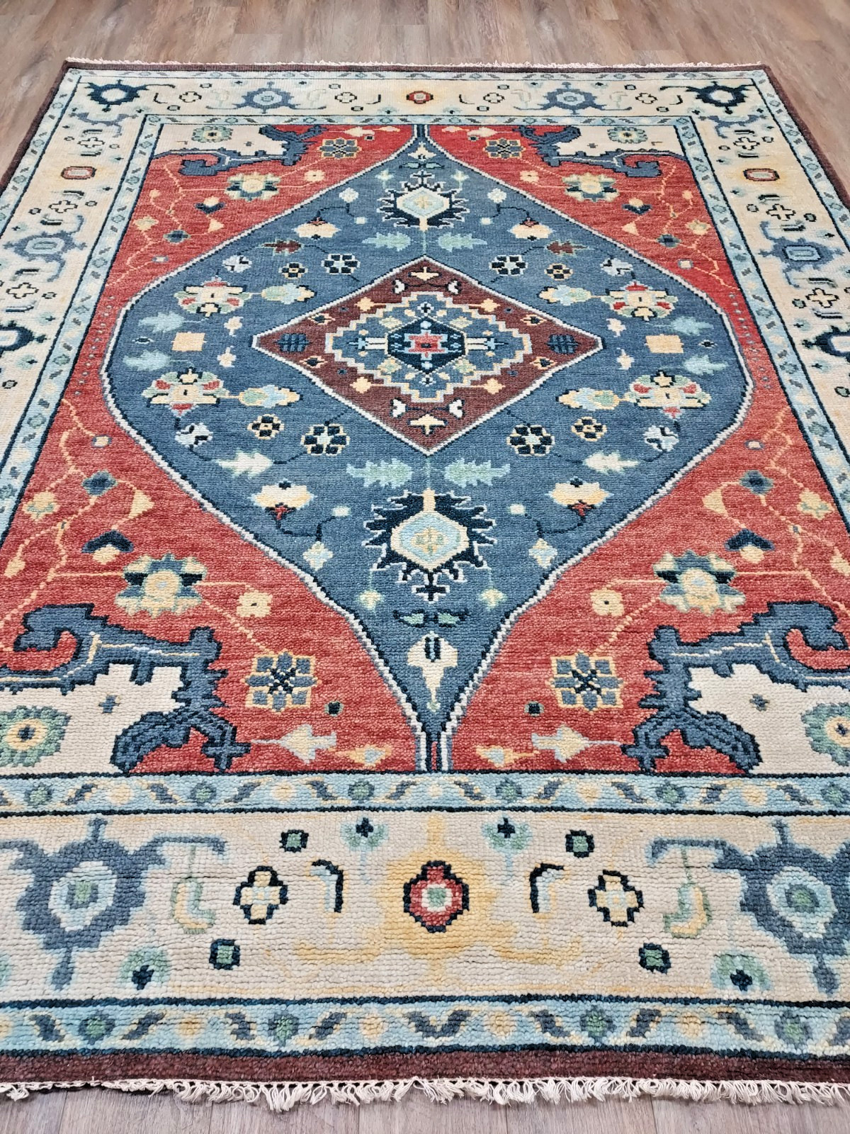 TURKISH OUSHAK RUG.MODERN MULTICOLORED AREA RUG 8×10 FT,HANDMADE BOHEMIAN RUG
