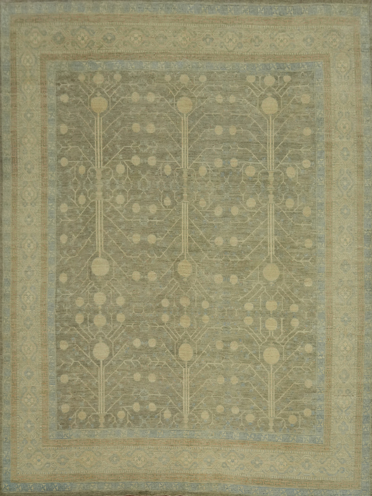 Vegetable Dye All-Over Pattern Oushak Wool Handmade Rug Large 12×14 ft Turkish