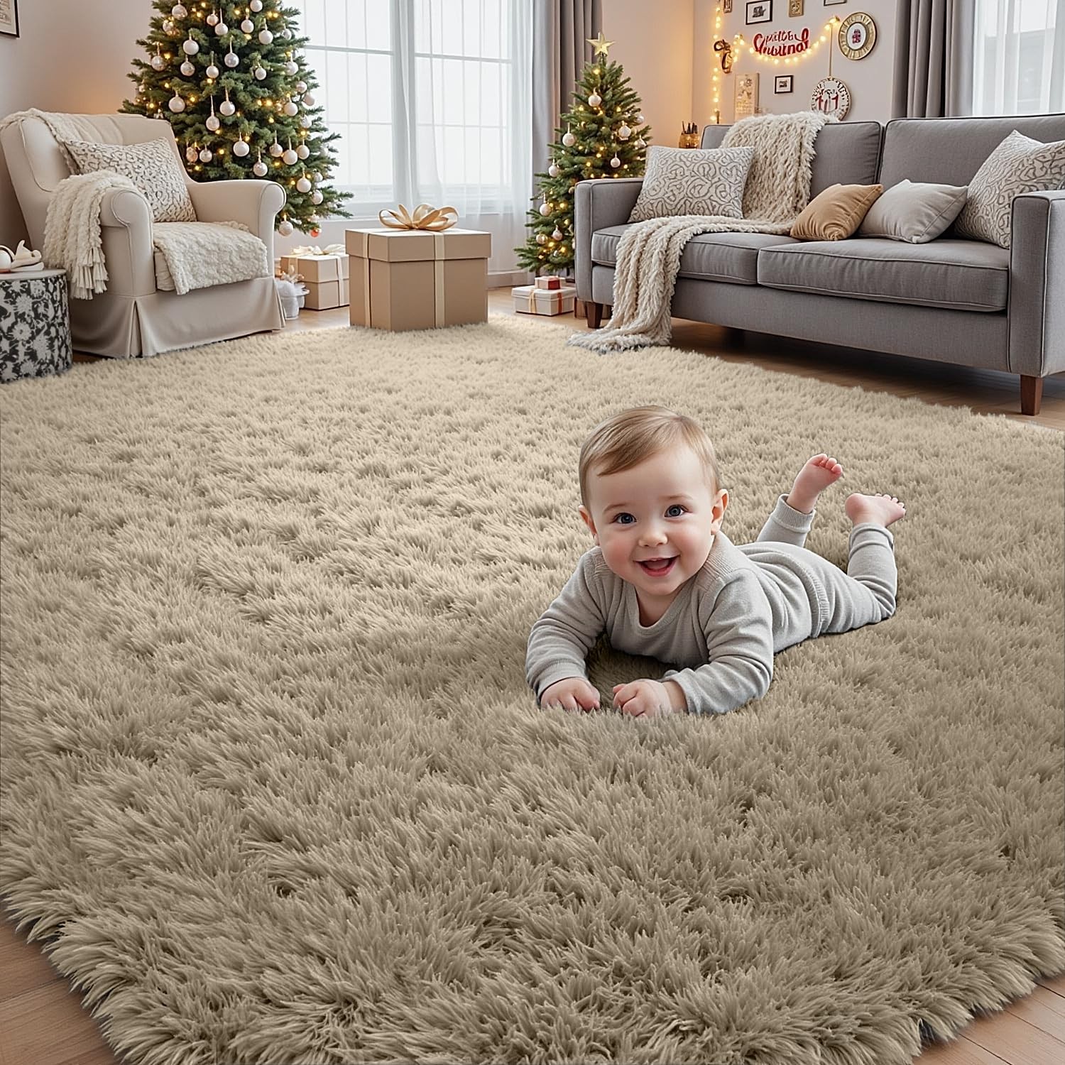 Best 5×7 Area Rugs for Living Room Soft Fluffy Shag Gray Camel Bedroom, Non-Slip