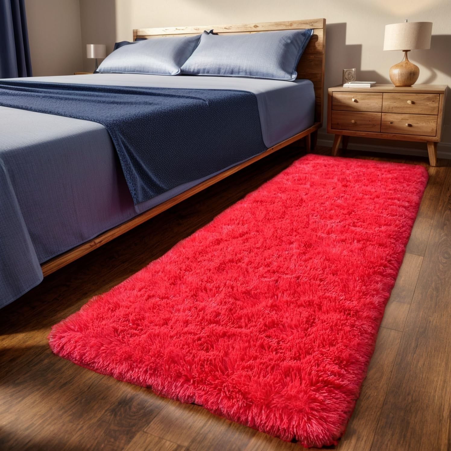Soft Runner Rugs for Bedroom, 2×6 Ft Hallways Modern Plush Red Shag Carpet, N…
