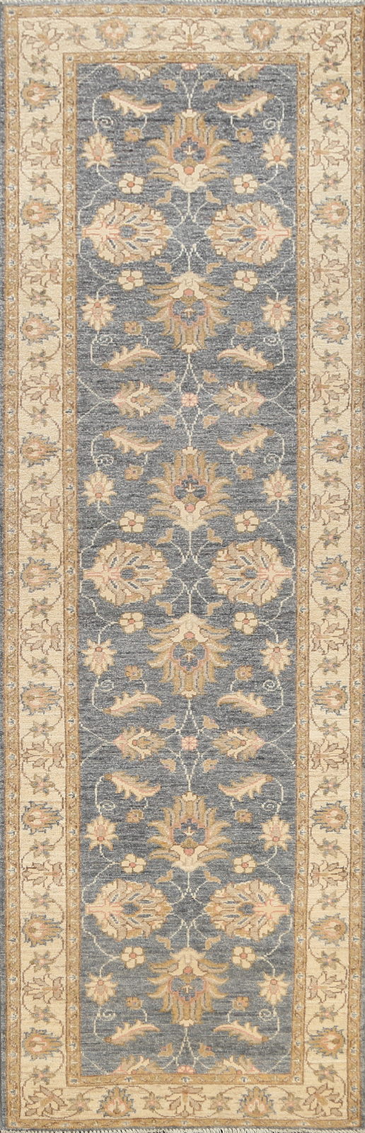 Vegetable Dye Traditional Chobi-Peshawar Runner Rug 3×10 ft Hand-Knotted Grey