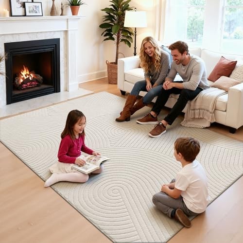 5x7ft Washable Area Rug for Living Room, Minimalist Modern High 5 x 7ft Beige