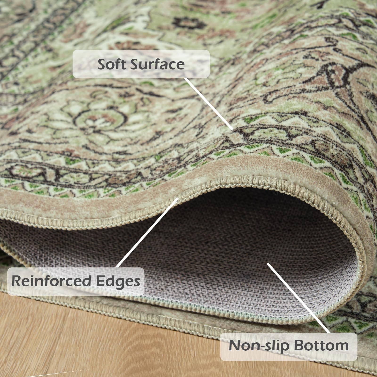 Washable Runner Rug 2×6, Sage Green Rugs Non Slip, Indoor Low Pile Carpet wit…