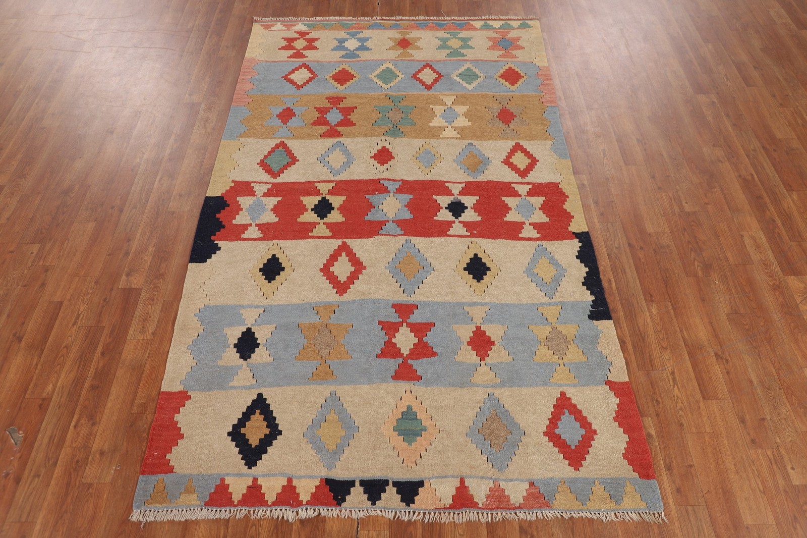 Geometric Kilim Hand-woven Area Rug 5×8 Tribal Traditional Reversible Carpet