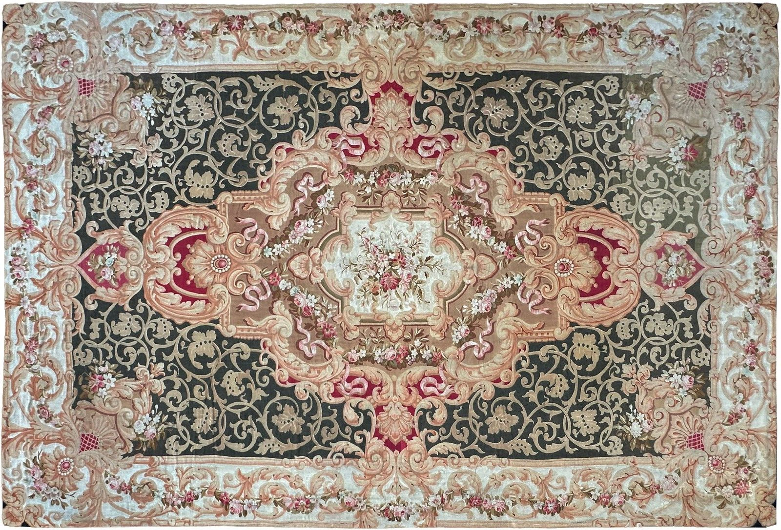 16×23 Antique French Aubusson Handmade Oversized Area Rug Napoleon III c.1860