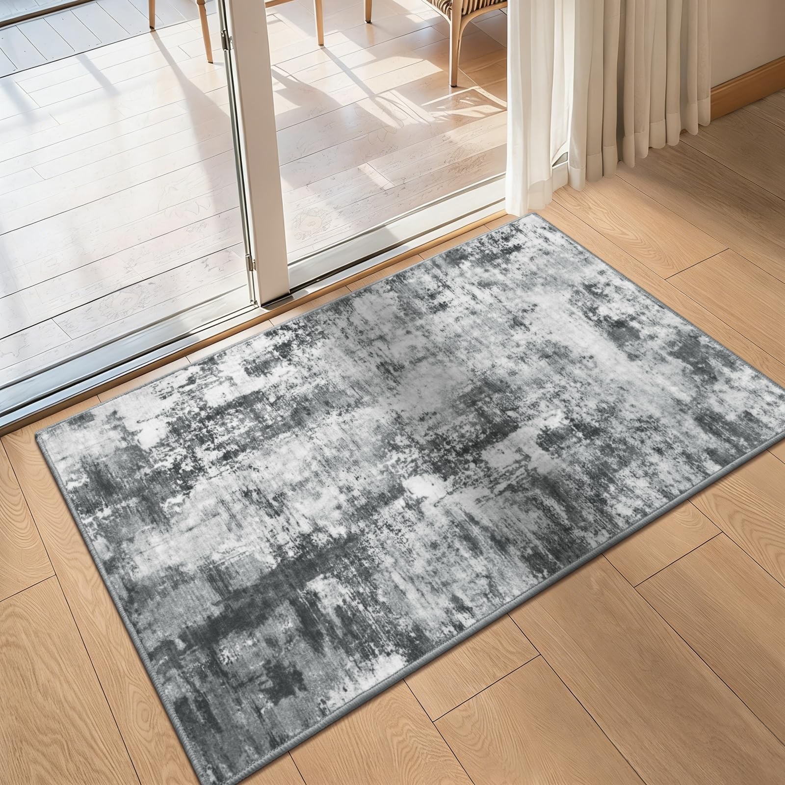 2×3 ft Washable Grey Abstract Area Rug NonSlip Entryway Front Door Mat