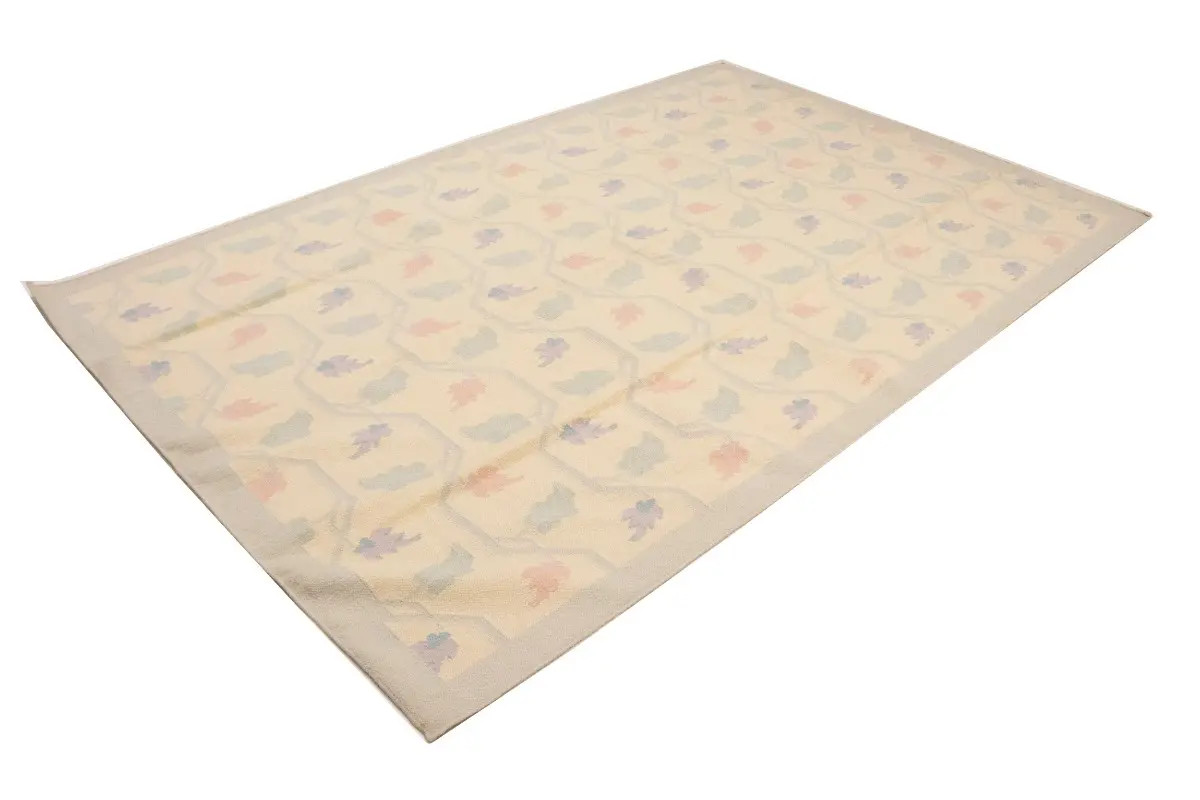 Flat-Weave Dhurrie Floral Design Rug Modern Reversible Oriental Carpet 6X9 ft