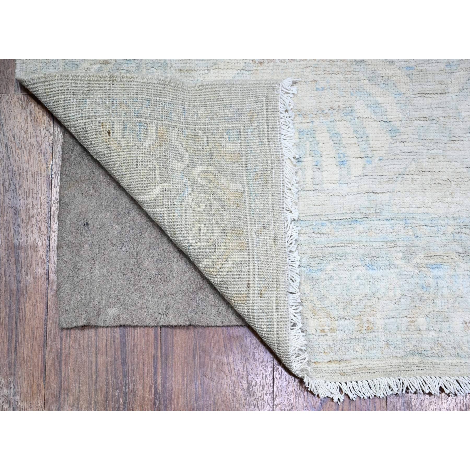 3’8″x15′ Gray White Wash Peshawar Wool Hand Knotted XL Runner Rug R88419
