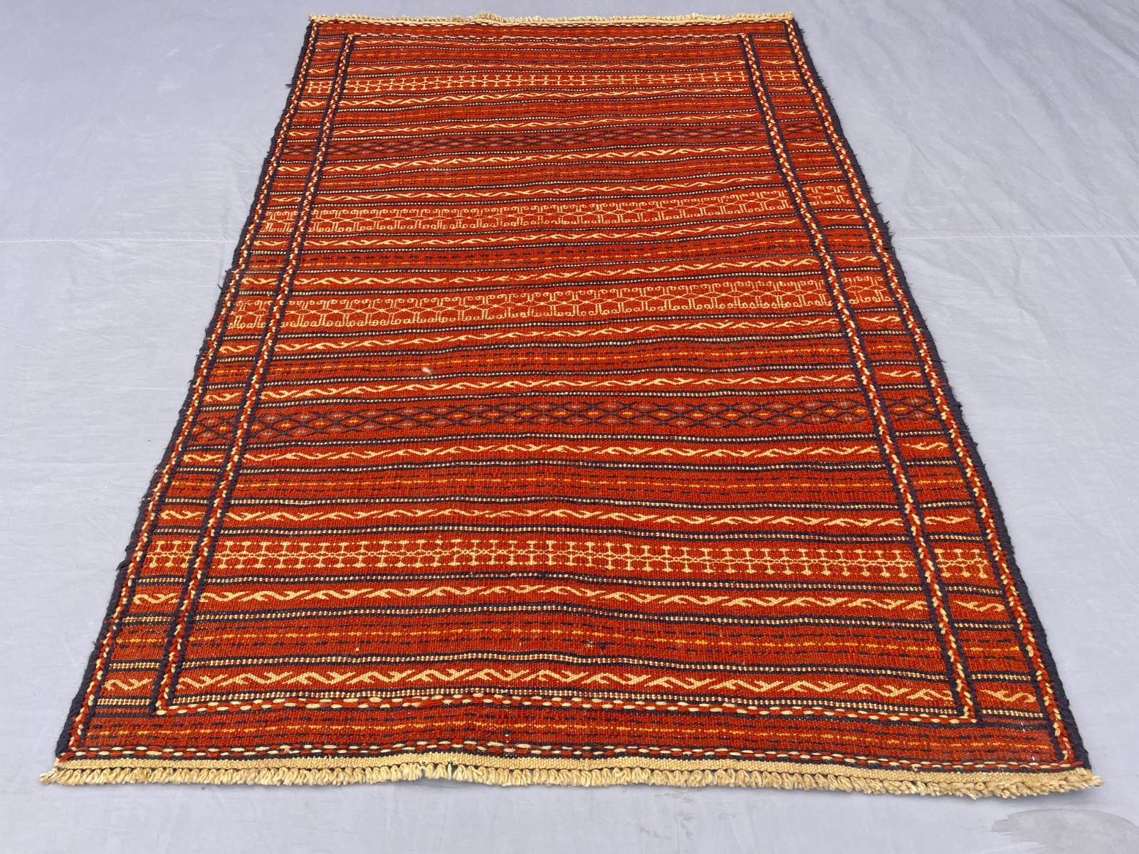 3’6 x 5’4 Ft Elegant Afghan Kilim Rug – Handmade Tribal Striped Flatweave Carpet