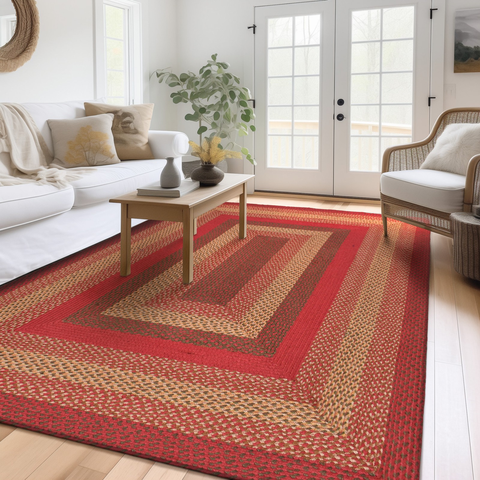 Red Braided Farmhouse Jute Rug in Rectangles Oval Runner for Kitchen