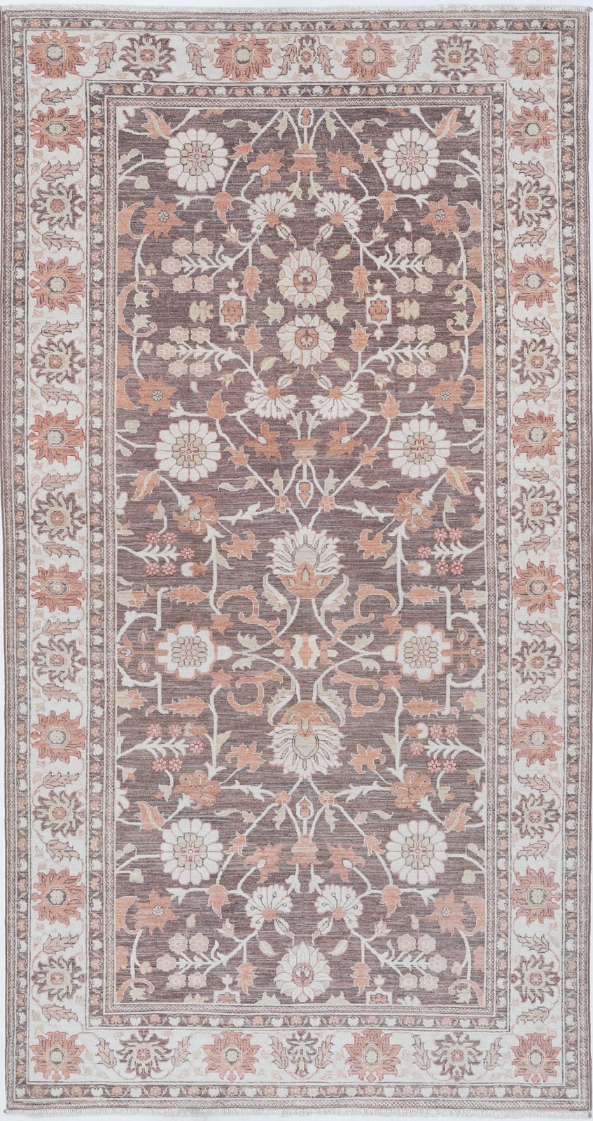 5×9.6 ft Hand Knotted Taupe, Beige, Blush Rug. Traditional Floral Pattern Carpet