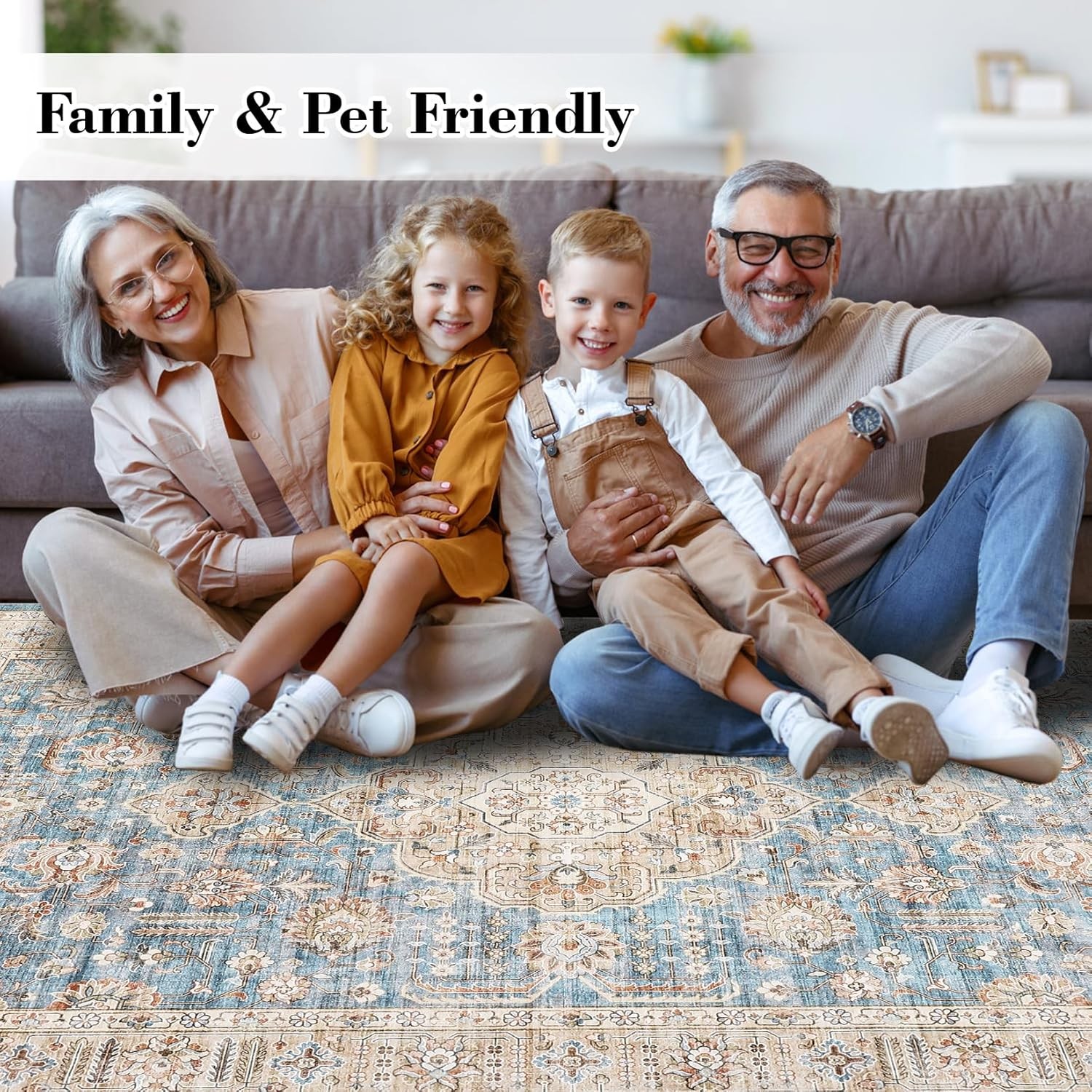 9×12 FT Boho Area Rug Washable Non-Slip Low-Pile Carpet for Dinning Home Office