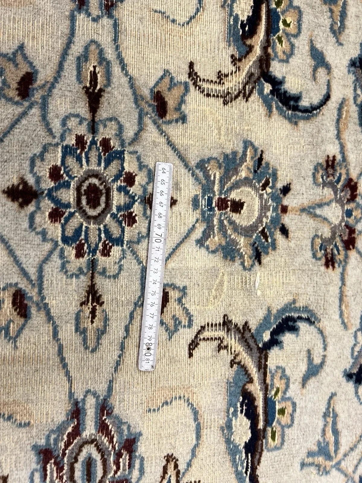 Vintage Nain Style Hand Knotted Rug 3×5 Ivory Blue Floral Wool Rug 80×120 cm