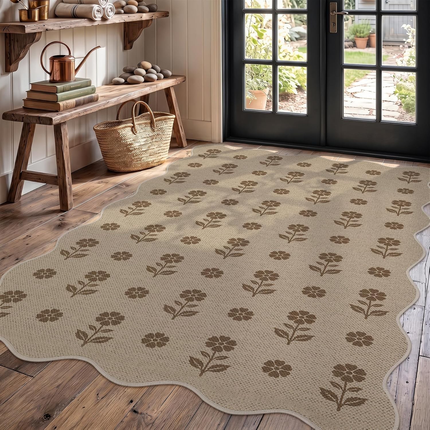 Scalloped Easy Jute 3×5 Washable Area Rug for Entryway Door,Living Room,Bedroom