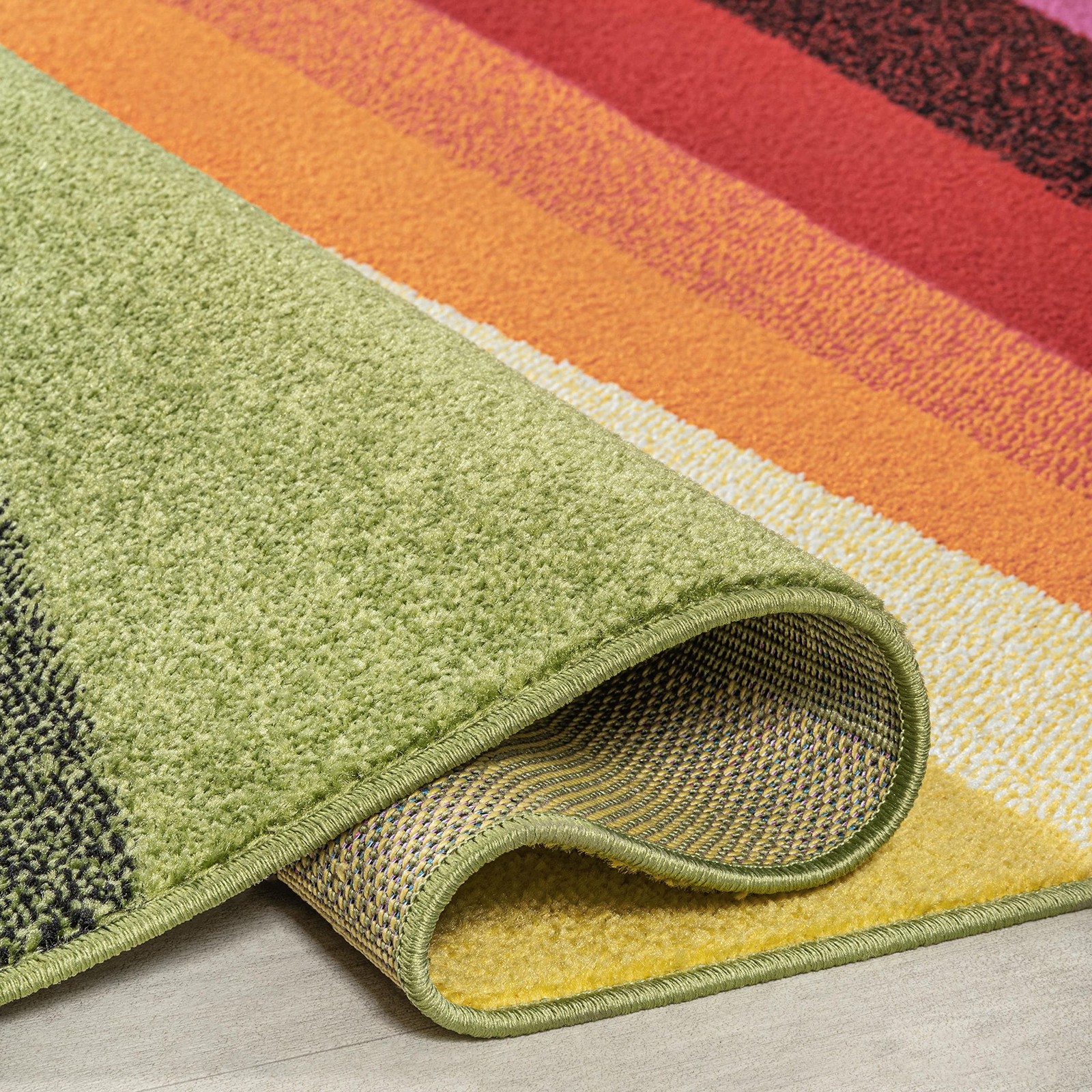 Prism Geometric Striped Runner Rug 2×8, Orange/Green/Blue, Modern, Coastal, E…