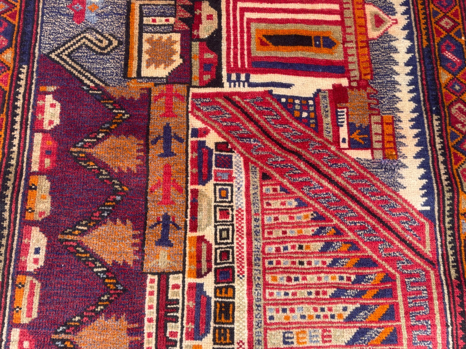 2×4 Handmade Baluchi Pictorial Wool Rug Tribal Architectural Accent Carpet